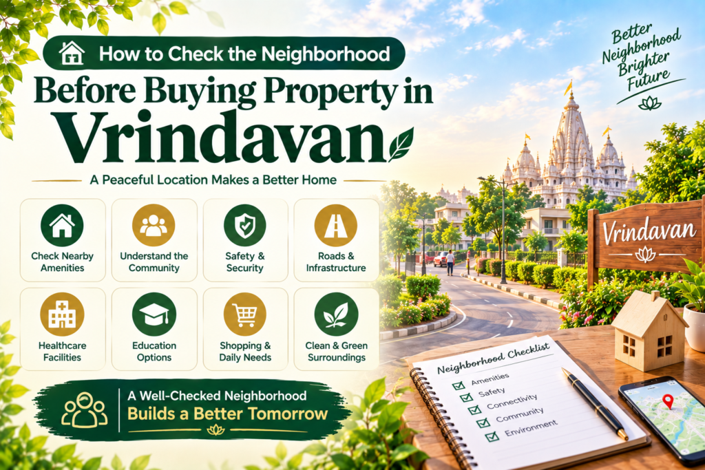 Featured Image Alt Text: Neighborhood factors to check before buying property in Vrindavan